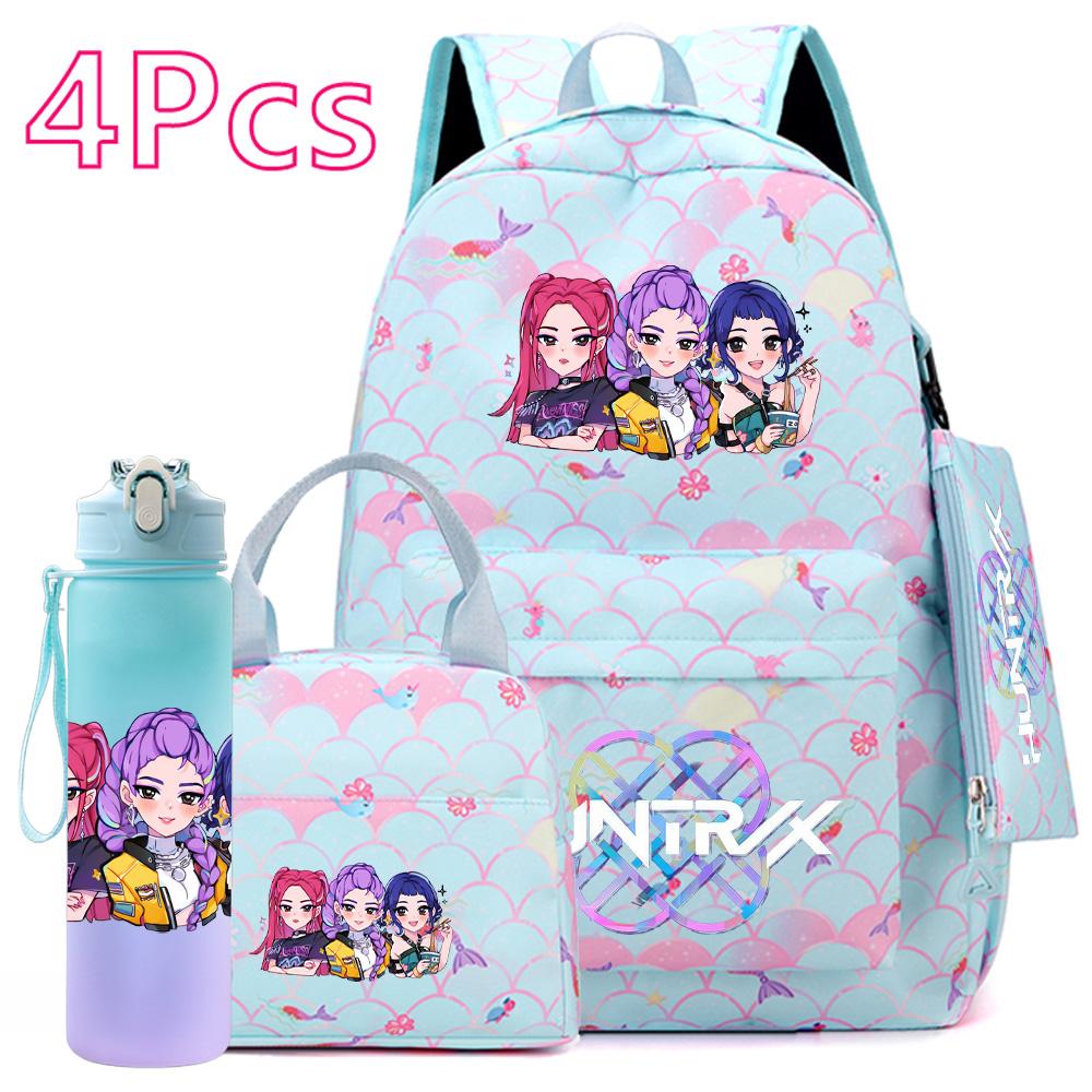 4Pcs/set Anime Cute Printed Backpack Large Capacity Bookbag HandBag Case Bag with 750ml Water Bottler Boy Girl SchoolBag Waterproof Mochila