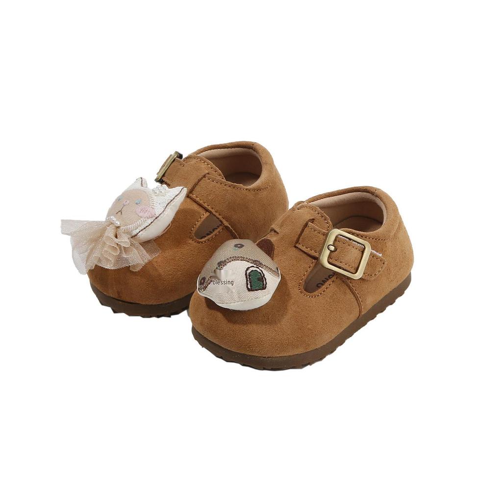 Scarpe per primi passi da bambino Primavera 2025: Scarpe in Pelle Antiscivolo con Suola Morbida e Decorazione Bambolina per Bambini e Bambine