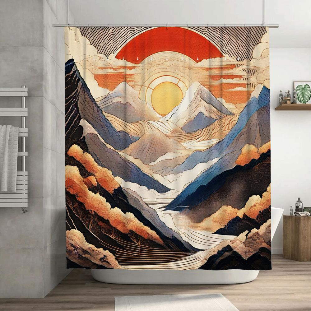 Sunrise Mountain Shower Curtain Watercolor Landscape Design for Bathroom Decor 3D Printing Customized Shower Curtains Home Decor
