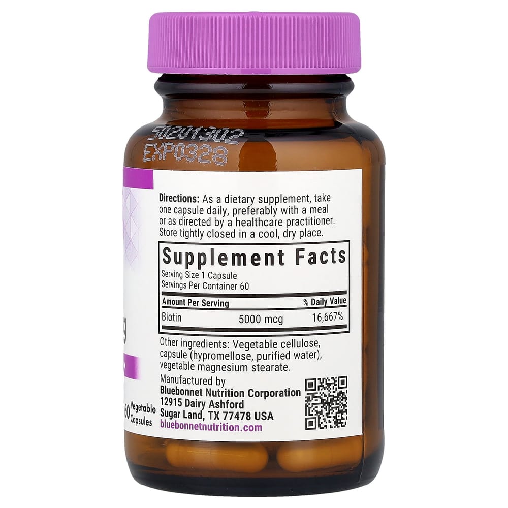 Bluebonnet Nutrition Biotin 5000mcg Veggie Capsules 60 Counts