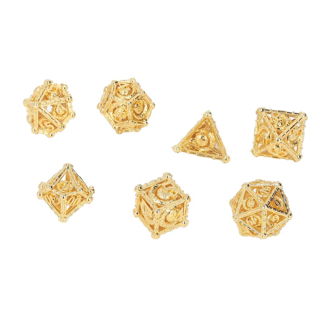 7pcs Dice Set Hollow Out Exquisite Carved Keep Balance Copper Polyhedral Dice Set for Board Games