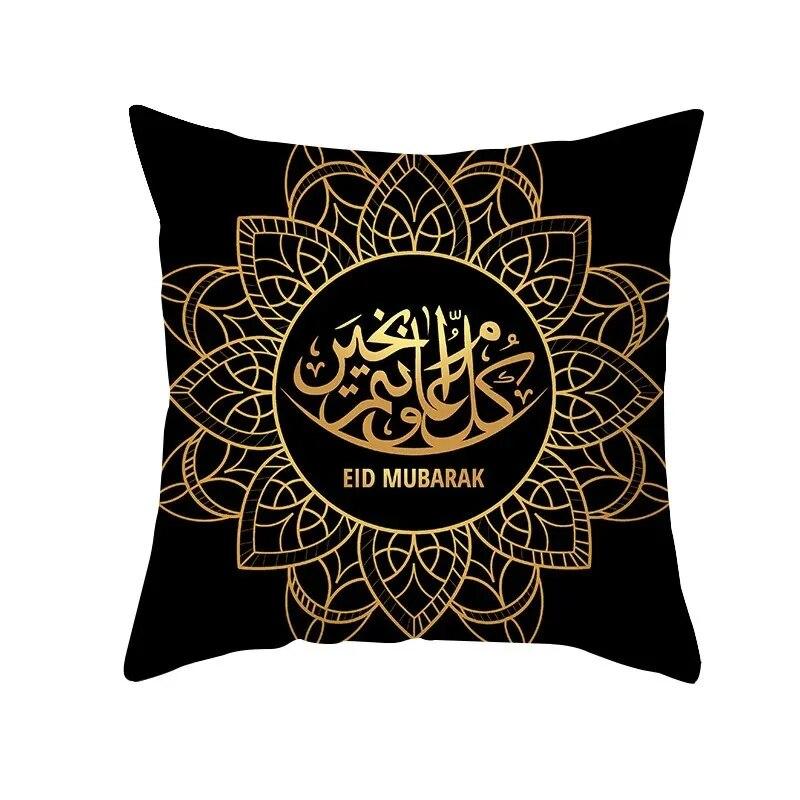 Golden Ramadan Eid Mubarak Moon Mosque Decorative Cushion Cover Islamic Pillow Cover for Sofa Home Car Decoration