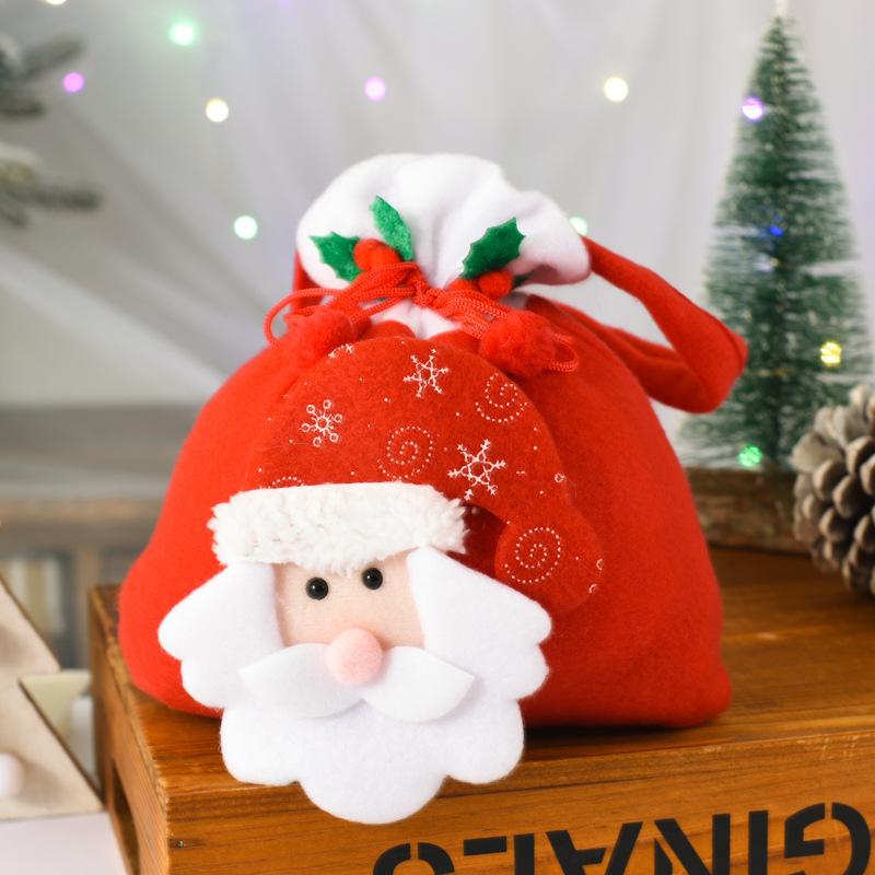 Christmas Creative English Apple Bag Cartoon Old Man Snowman Children's Gift Candy Bag Flannel Red Handbag