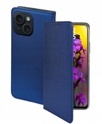 Case for iPhone 15 SMART MAGNET BOOK CASE CLOSED NAVY BLUE + 9H Glass