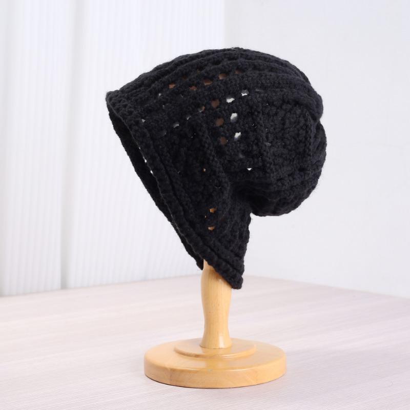 Women S Breathable Hollow Knitted Slouch Hat Solid Color Autumn Flattering Casual Fit