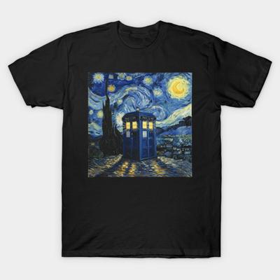 Asian Size Cotton Unisex Tshirt Print T-shirt Starry Starry Tardis T-shirt No-Cut Print Regular Fit