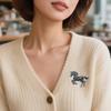 Enamel Horse Shape Brooch with Sparkling Rhinestones Details Versatile Zinc Alloy Pin Jewelry for Gift Giving