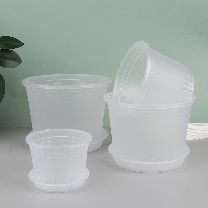 1Pc Transparent Round Orchid Pot With/Without Tray Root Control Plastic Orchid Pots With Holes Breathable Plant Growth Container