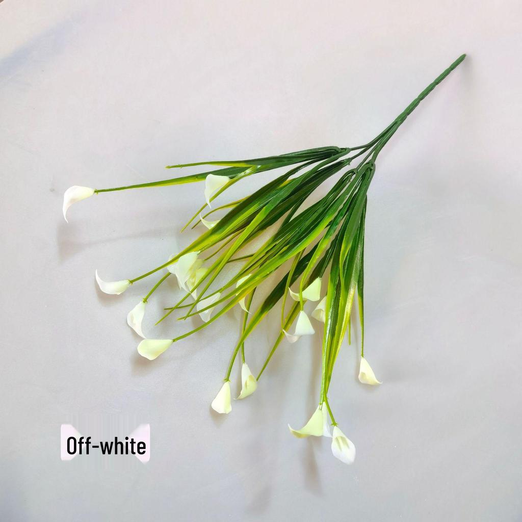 UV-Resistant Fake Calla Lily Bouquet, 5-Prong Spring Grass, for Weddings and Hotel Decor