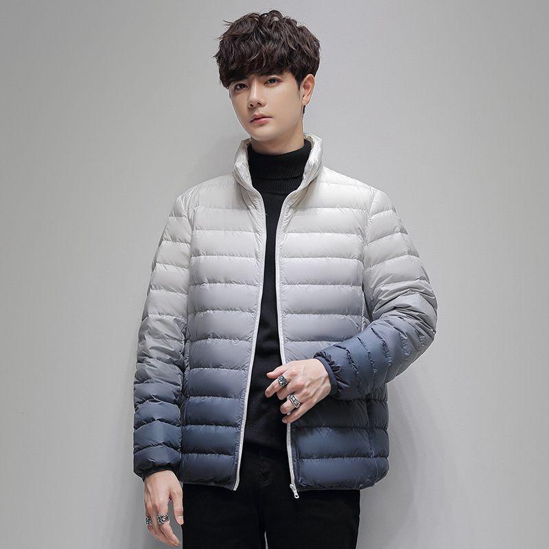 Winter New Light Down Jacket Men's Light Warm Men's Short Hooded Stand-up Collar Gradual Change Color Duck Down Cold Jacket