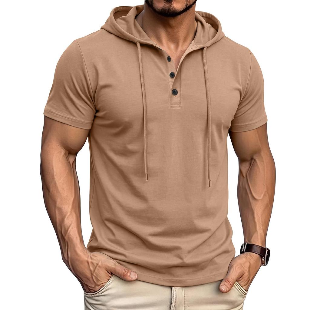 Men’s T-shirts Hooded Short Sleeves Cotton Shirts Fitness Tops Casual Street Punk Hip Hop Style Wear