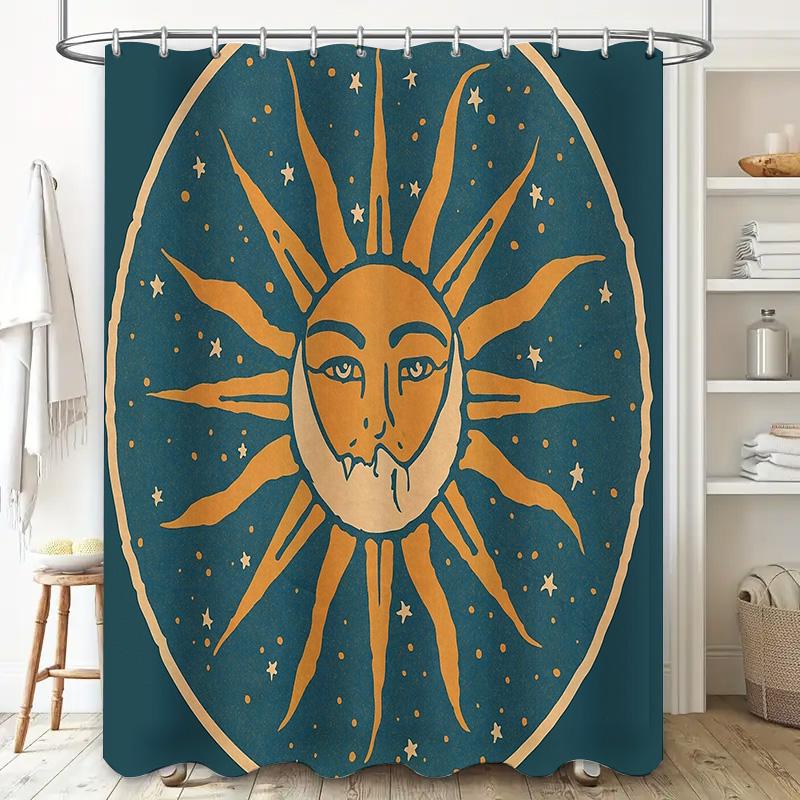 Moon Phase Shower Curtain Celestial Decor Washable Bathroom Curtain Vintage Space Theme Home Decor Artistic Wall Hanging Tapestr