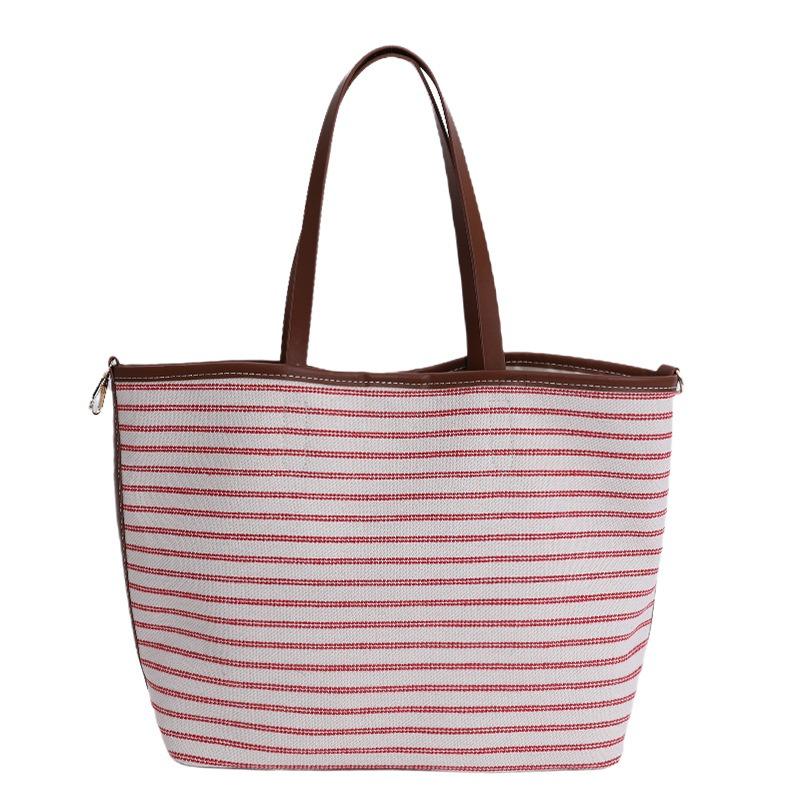 New niche large-capacity striped tote bag, premium lazy fashion commuter versatile canvas bag