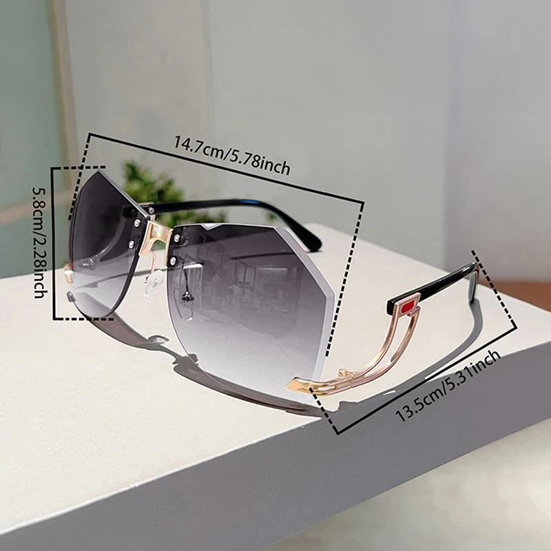 Rimless Irregular Sunglasses  New Chic Gradient Ocean Lenses Shades Trendy Stylish Design Hollowed Legs Sun Glasses