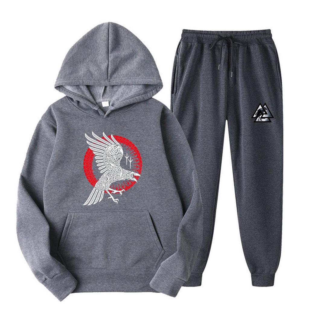 Viking Legend Men's Spring Hoodie & Pants Set - Teen & Student American Drama Style