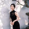Embroidered black velvet sleeveless national style new Chinese autumn qipao, improved youth 1011 new style for women's sophistication