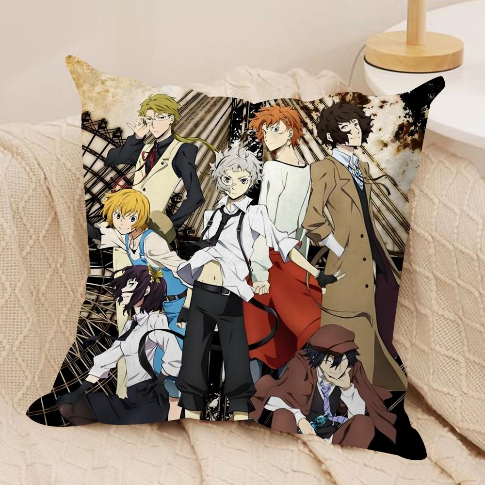 B-BunGo S-Stray Dogs Cushion Cover Soft Plush Fabric Double-Sided Printed Sofa Cushion Cover for All Seasons Home Decor Gift