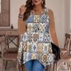 Modische Lässige Sport-Doppelring-Weste für Damen, Große Tank-Weste mit Vintage-Musterdruck, Unregelmäßiger Saum, Elegant und Schlicht