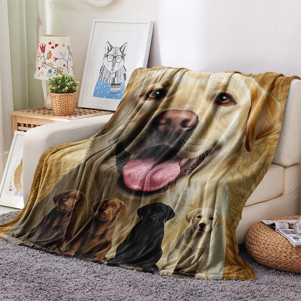 1Pc Labrador Dogs Print Flannel Blanket, High quality Comfortable for All Seasons, Home Decor, Warmth and Comfort, Perfect for Gifts