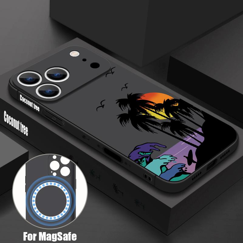 Magnetic For Magsafe Case For iPhone 17 Pro Max Creative Coconut Sunset Print Soft Silicone Phone Back Cover For iPhone 16 15 14 13 Pro Max 16e 17e