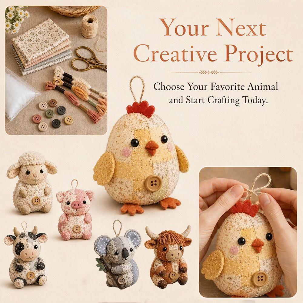 Handmade DIY Patchwork Animal Kit Vintage DIY Craft Set Hand Sewing Kit Travel Activity