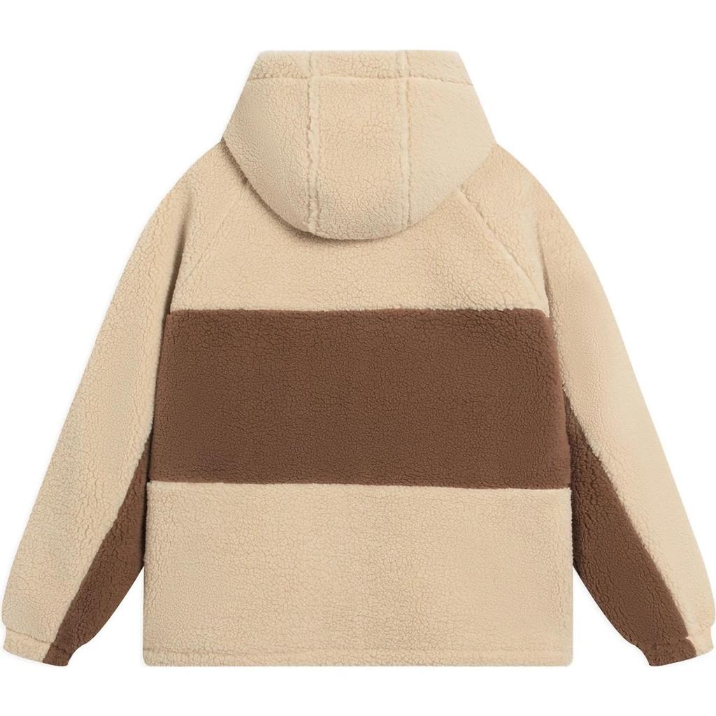Li Ning BADFIVE FW22 Letter Pattern Sherpa Coat Fleece Lined Thermal Puffer Jacket Men's Milk Umber AFDSA69-1