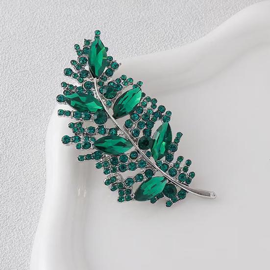 Brooch Pin Imitation Crystal Inlaid Leaf Design Pin-Type Collar Fixer Embellishment Shirts Cardigans Coats Suits Badge