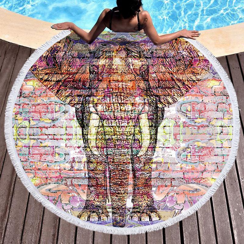 Round Beach Towel With Fringed Digital Printed Bohemian Microfiber Bath Towel Yoga Mat Custom