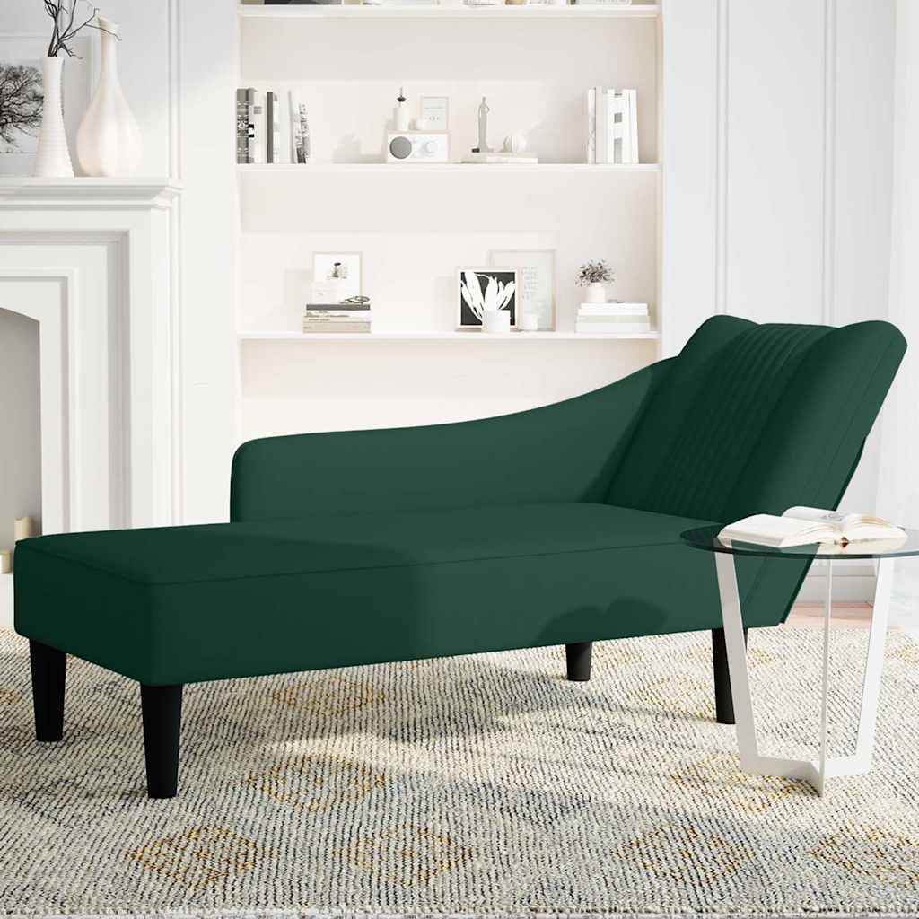 Chaise Longue with Right Armrest Dark Green Velvet