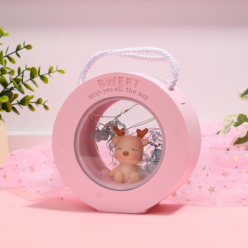 

Warm Lamp Night Light Battery Powered Cartoon Cute Angels And Shaped Deer Pink Sweet