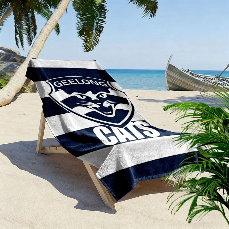 Geelong Cats Print Beach Towel, Large Soft Quick Dry Towel for Beach Camping Swimming