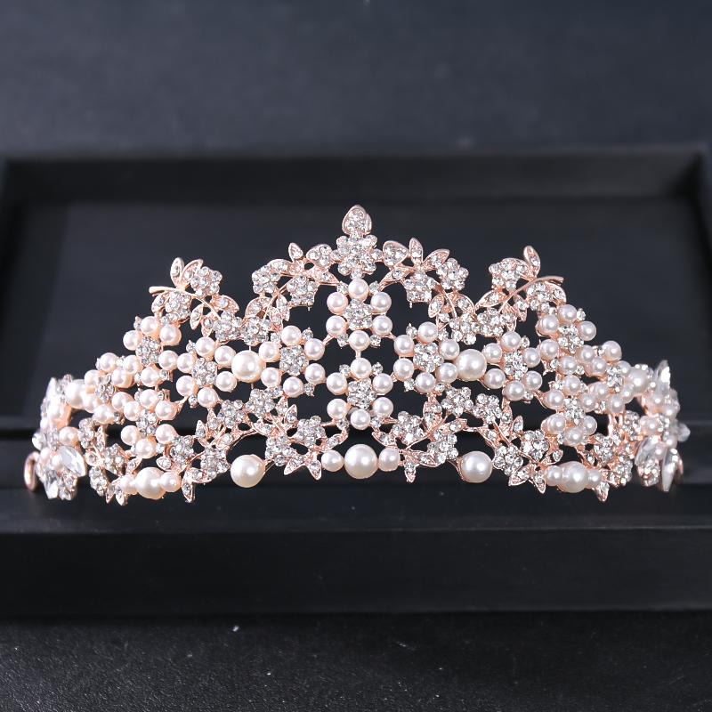 Rose Gold Color Crystal Tiaras And Crowns Rhinestone Prom Princess Diadem Wedding Bridal Hair Accessories Jewelry Crown Tiara