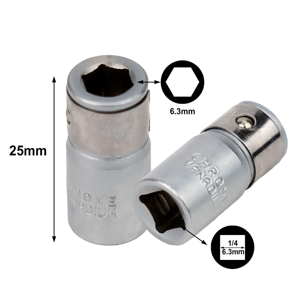 2pc Socket Adapter 1/4inch Square Drive To 1/4Hex Adaptor Socket Screwdriver Bits Converter Sleeve Head Adapter 25mm Repair Tool
