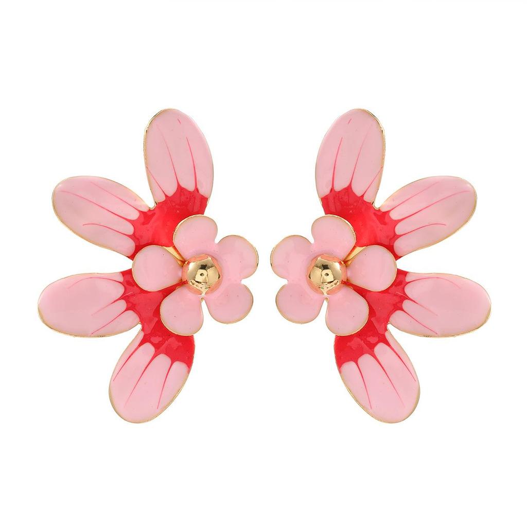 Pinkdudu New Multi Color Drip Oil Flower Stud Earrings Fashionable  Sweet Earrings For Women PD2184