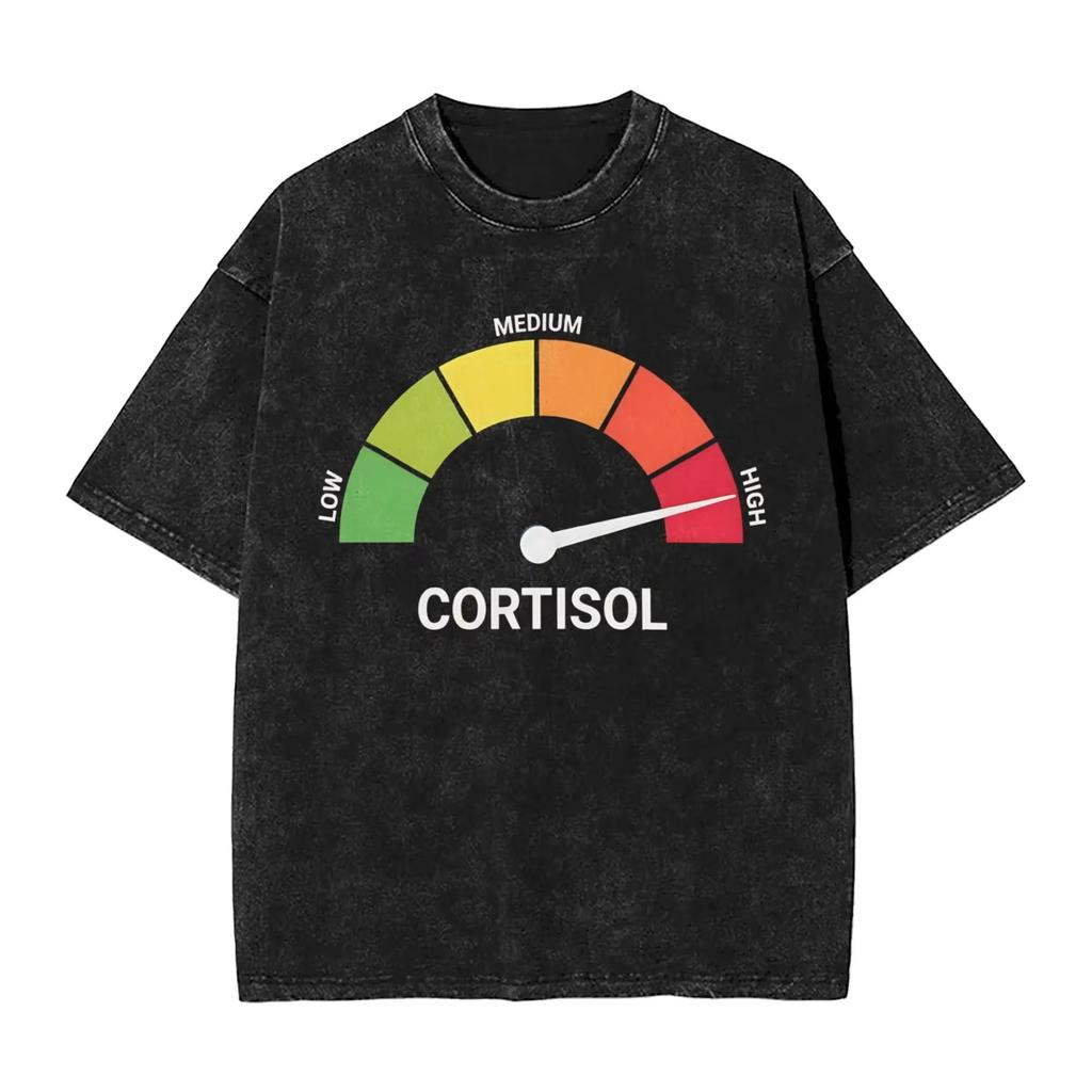 Hot Sale Funny Low Cortisol Levels Graphic Print Vintage Washed Cotton T-Shirt Men Women Gothic Y2K Oversized Top Summer New Tee