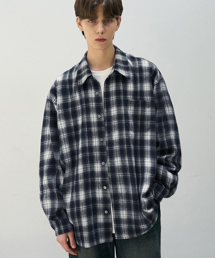 DRAW FIT Evan Ombre Check Shirt [Navy]