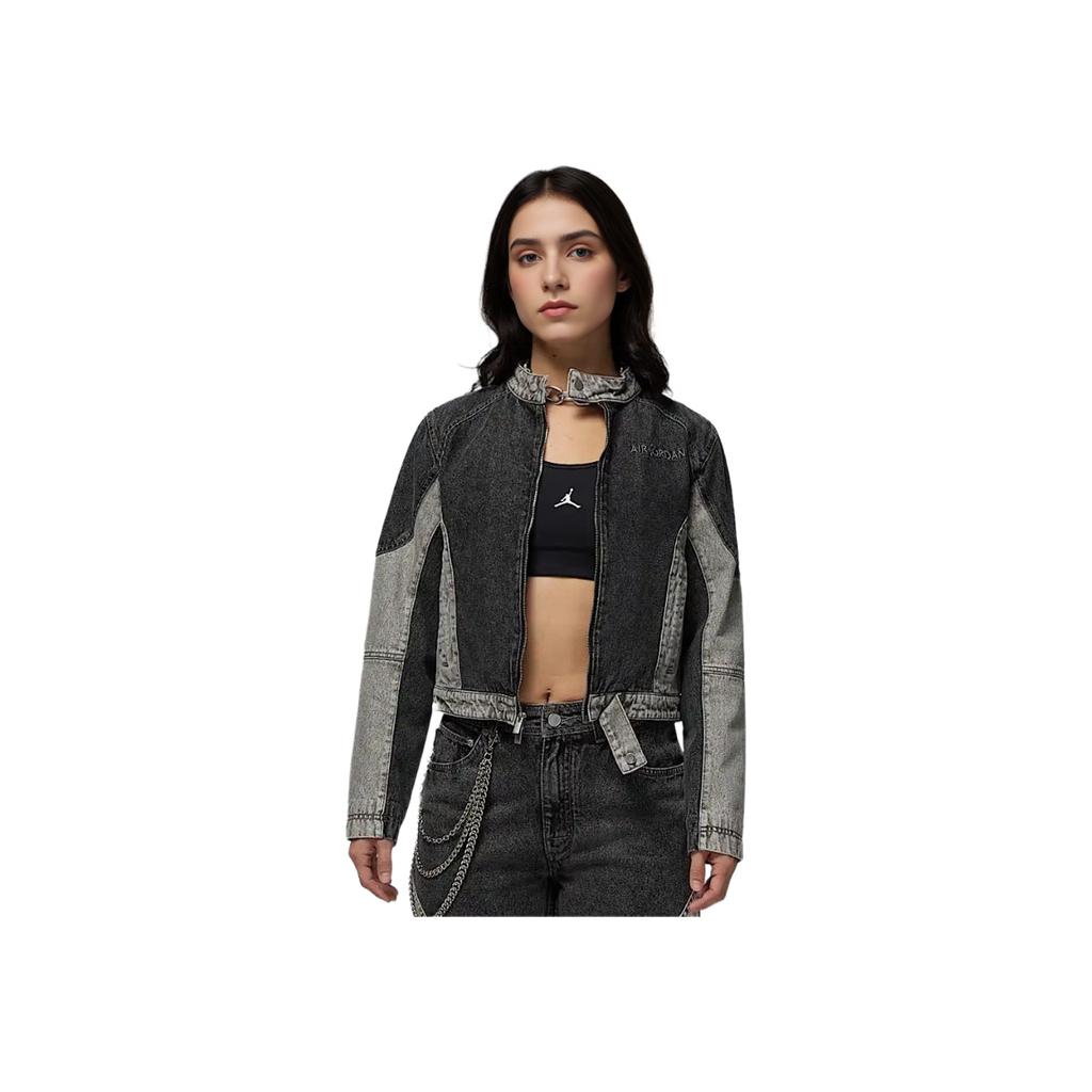 Jordan Air Soft Skin Fashion Stand Collar Jacket Women Jacket Black Teal-Gray Iron-Gray HF9426-010
