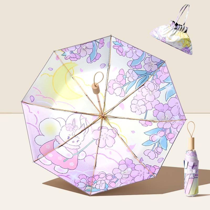 Three-Fold 8-Bone Double-Layer Double-Flower Vinyl Sun Protection Umbrella Uv Protection For Women Sun And Rain Dual-Purpose Sun