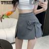 Bow Design Sense Niche Solid Pleated Suit Skirt Ladies Summer Chic Versatile High Waist A Line Half Mini Skirt
