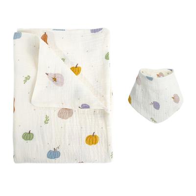 Rose Halcyon Quadruple Gauze Square Baby Swaddle Blanket, Baby Bath Towel, Baby Newborn Swaddle, Baby Gift Set, 95*95cm, 100% Cotton, Pumpkin Design