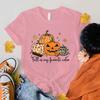(Premium T-shirt)Funny Fall Pumpkin Is My Favorite Color Printed T-Shirts For Women Summer Short Sleeve Round Neck Cute Tops