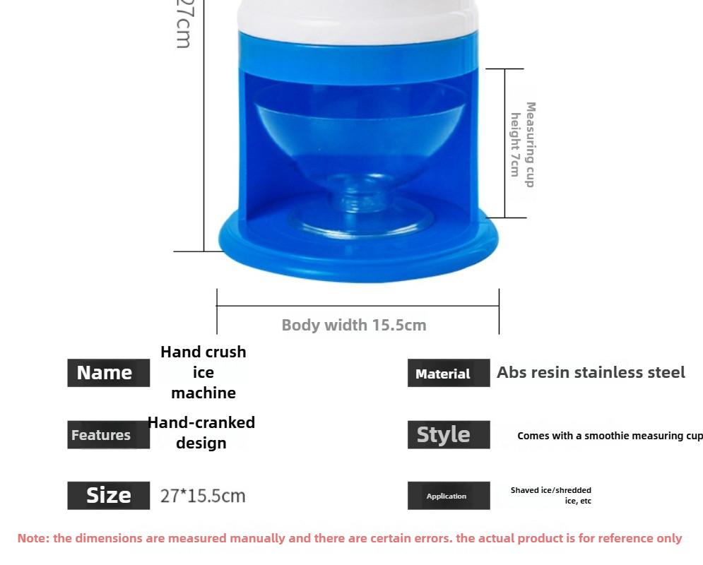 Portable Hand Crank Snow Cone Machine Manual Shaved Ice Maker Perfect for Summer Parties and Slushy Making Kitchen Tools