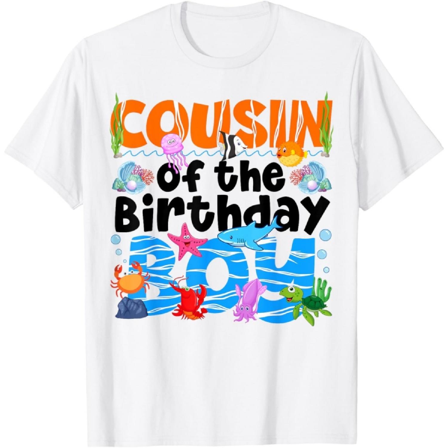 

Cousin Under Sea Birthday Party Boy Ocean Sea Animals Themed T-Shirt XXXXXL білий