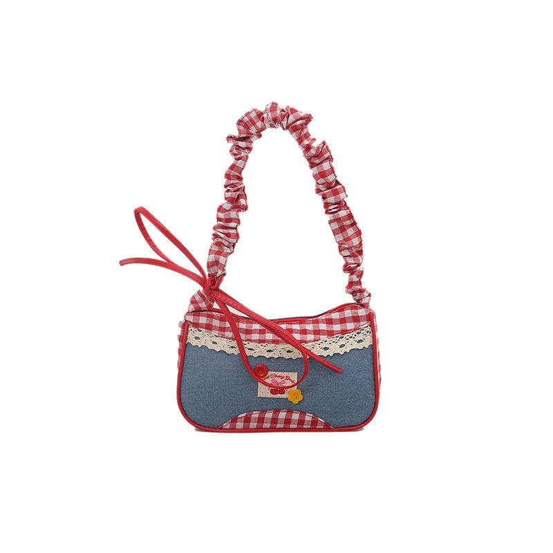 Cute cloth bag women's bag small fresh plaid shoulder handbag niche design underarm bag