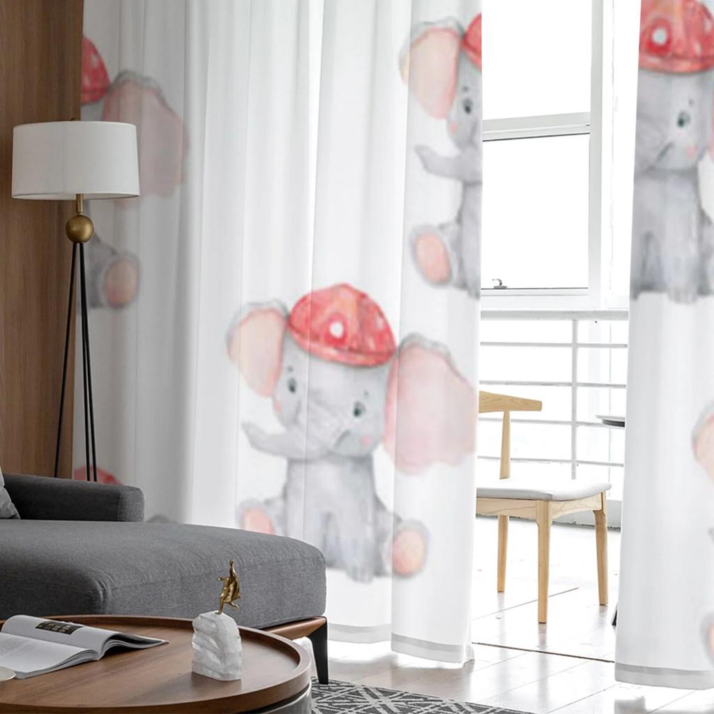 Söta Babyelefant Tyll Skira Fönstergardiner För Vardagsrum Sovrum Modernt Chiffong Voile Gardiner Tyg Draperier