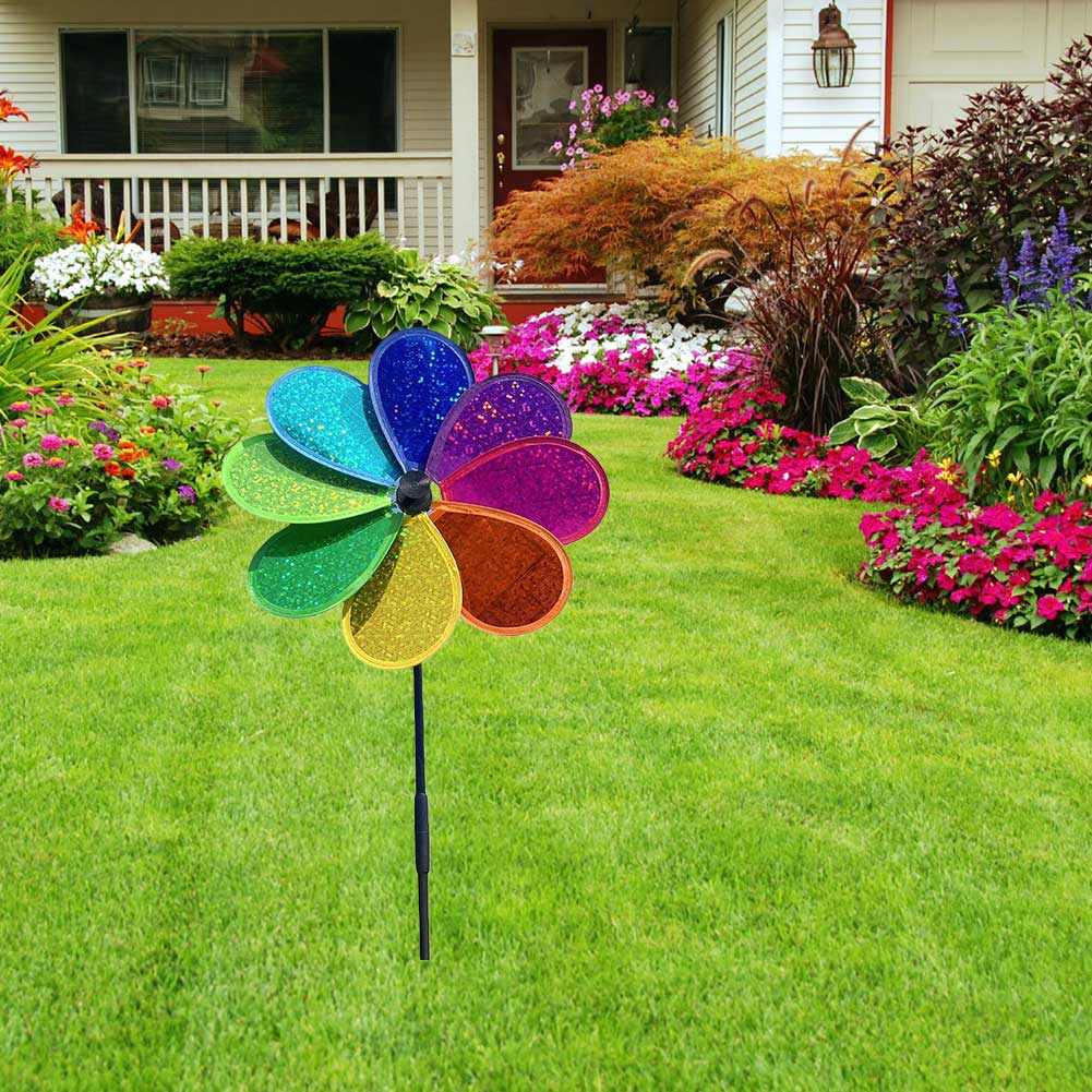 Flower Wind Spinner Colorful Rainbow Garden Windmill for Garden Yard Party Outdoor Decor
