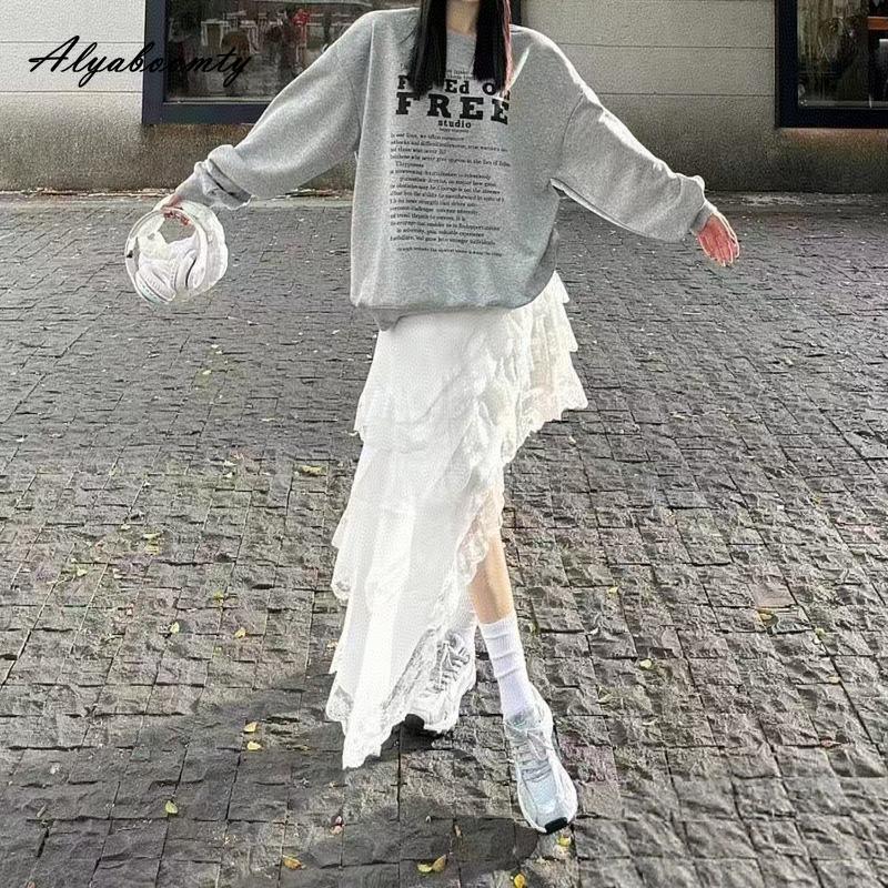 Korean Style Women Streetwear Irregular Skirt Elastic Waist White Black Layered Ruffles Skirt Stylish Feminine Ladies' Skirts Womens