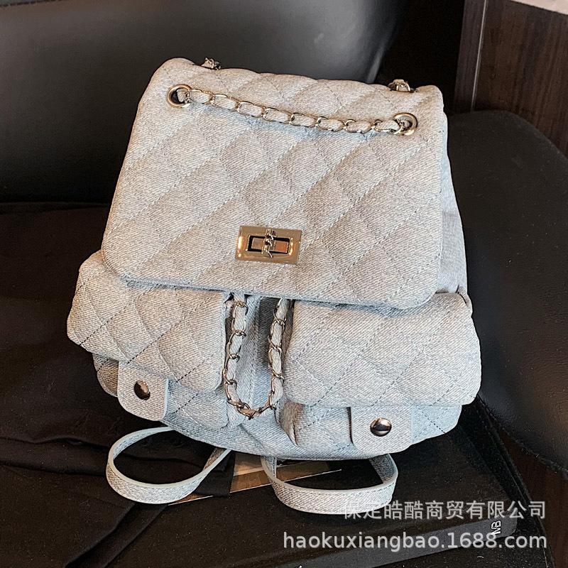 Rhombus backpack large-capacity bag women's summer 2025 new simple high-end backpack fashionable versatile schoolbag