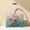 Canvas Handbag With Peacock Embroidery For Daily Casual Wear