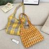 Simple Embroidery Single Shoulder Plaid Vest Bag Large Capacity Light Commuter Canvas Bag Tote Bag